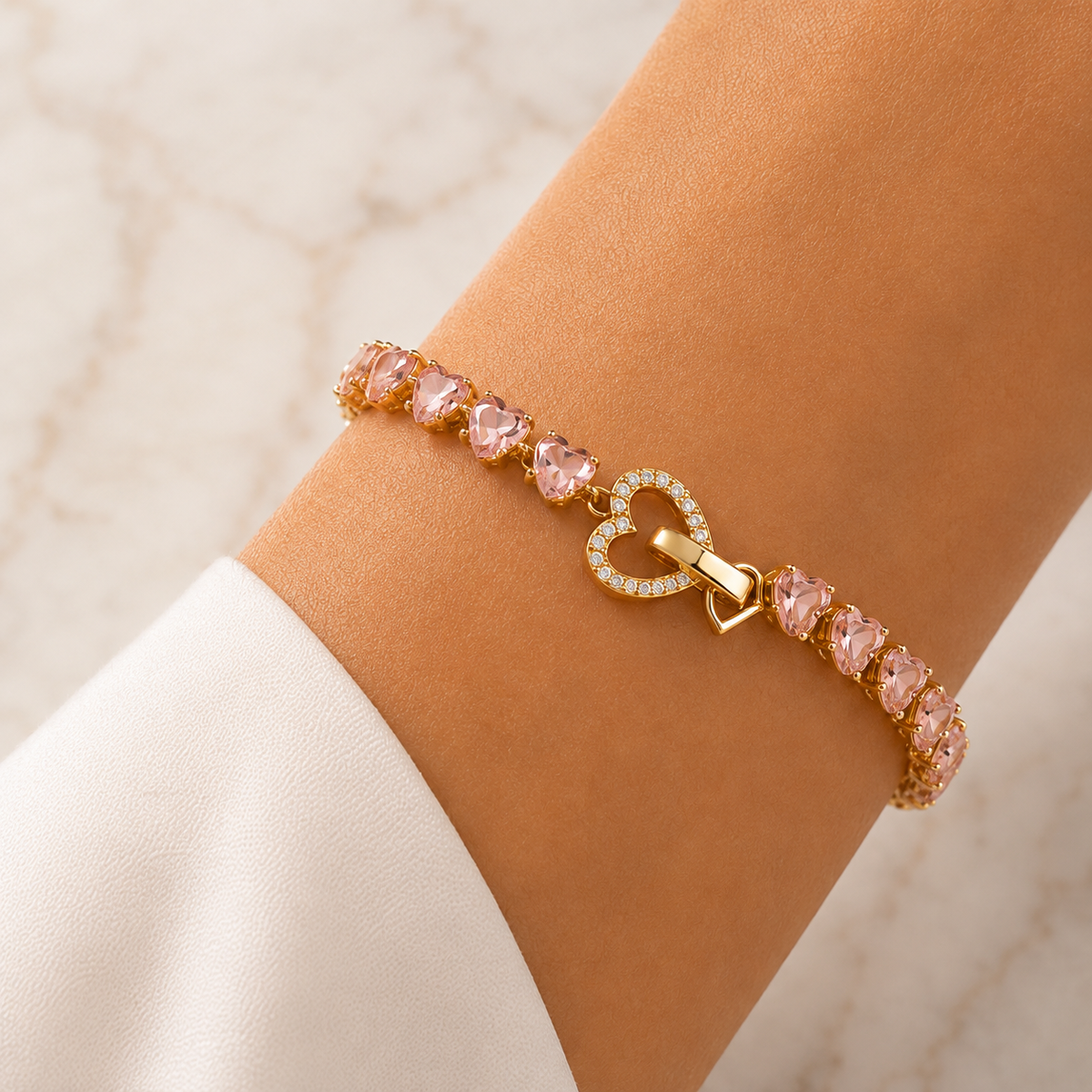 Bracciale Cuori Rosa Pavè