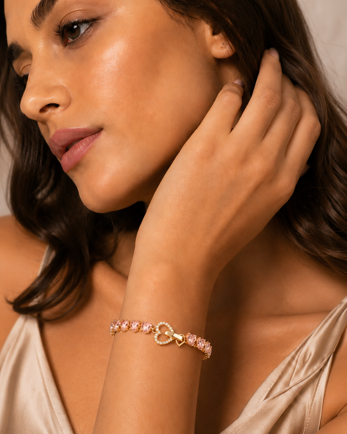 Bracciale Cuori Rosa Pavè